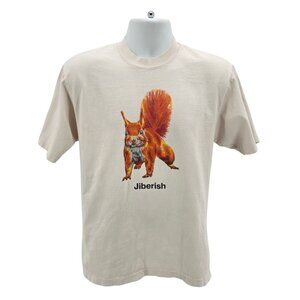 Jiberish Mens Small Shirt Squirrel Ivory Graphic Short Sleeve Crewneck T-Shirt